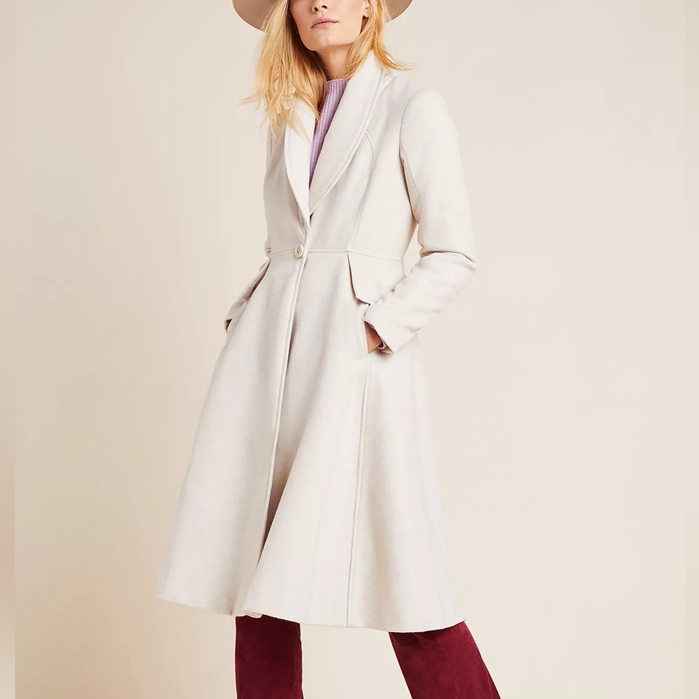 *NWT* Anthropologie Evaline Textured Cream/Tan Knee-Length Coat - Women's 8